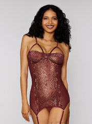 Gold foil stretch lace and stretch mesh garter slip