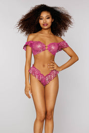 Gold foil, stretch lace bralette and panty set