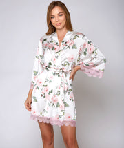 Pink Flower Print Satin Robe