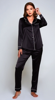 Grace Satin Pyjamas Set in Black