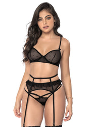 3PC black Sheer dot mesh set