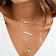 14K Gold Plated Chain with Bar, Pearl, Round Pendant Necklace