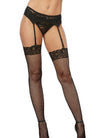 Fishnet thigh high stockings with a lace top