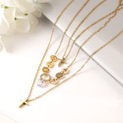 18K Gold Plated Three Layered Pendant Necklace with Cross