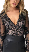 Sequin Long-sleeve mesh bodysuit in Black