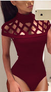 Short sleeve cutout neck design bodysuit in Red