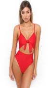 Front tie beach look bodysuit in red