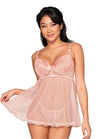 Stretch lace and stretch mesh babydoll set