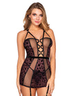 Flocked cheetah print mesh garter slip