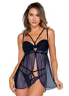 Fishnet and lace fly-away front babydoll set