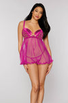Metallic heart stretch lace and diamond mesh babydoll set