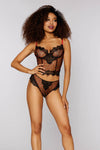 Flocked heart mesh and eyelash lace trim bustier set