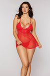 Lace and mesh babydoll and G-string set