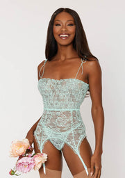 Sexy Garter Slip & G String 2 Piece Set in Mint