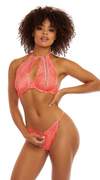 Zipper Detailed Bralette and Panty Set In Coral