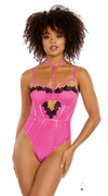 Mesh & Venise Lace Teddy In Hot Pink