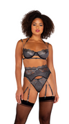 3PC Sparkle Chained Gartered Bra Set