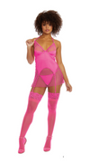 Two-Layered Fishnet Garter Slip In Hot Pink