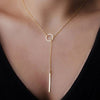 14k Gold Plated Women Geometric Bar Circle Pendant Necklace
