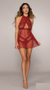 Stretch lace and mesh babydoll