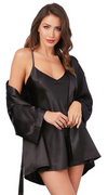 3PC Satin Kimono Set in Black