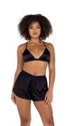 2PC Satin Lounge Set with Triangle Top & Boxing Shorts