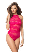 High Neck Sleeveless Satin Bodysuit in Hot Pink