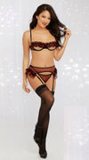 3-piece garter set with flocked red heart mesh