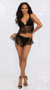 Stretch velvet and eyelash lace cami tap set