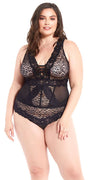 Lace and Mesh Bustier Set in Black