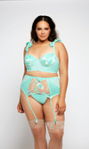 Embroidered print bra set with underwire cups