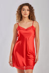 Satin V-Neck Celina Chemise in Red
