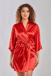 Red Celina Satin robe with lace Detail