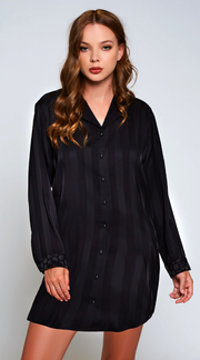 Delphine Satin Nightshirt in Black