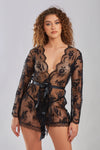 Arousing Sheer Lace Robe with Scallop Edge Trim