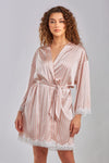 Pinstripe Robe with Lace Applique Detail