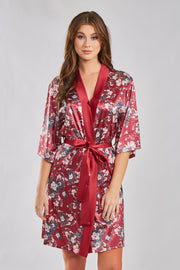Floral Satin Robe with Matching Tie