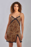 Leopard Print Chemise with Lace Trim