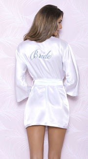 Satin Bride Embroidered Robe in White