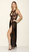 Flocking Velvet Mesh Gown in Black