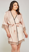 Satin Lace Trim Robe in Blush