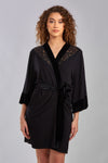 Velvet Galloon Lace Robe in Black