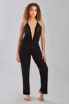 Velvet Jumpsuit with Plunge Neckline