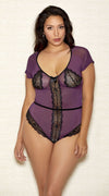 Soft Cup Lace Teddy in Purple Black