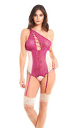 Asymmetrical Lace Teddy in Magenta