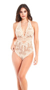 Elegant Lace & Mesh Teddy in Peach