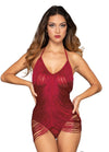 Stretch spandex mesh and drapey fringe halter teddy