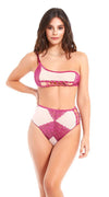 Asymmetrical Strap Bra Set in Magenta