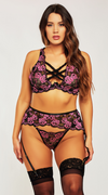 3PC Shirina Bra Set in Black Pink