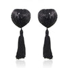 Sequin Heart Pasties with Tassels in Black